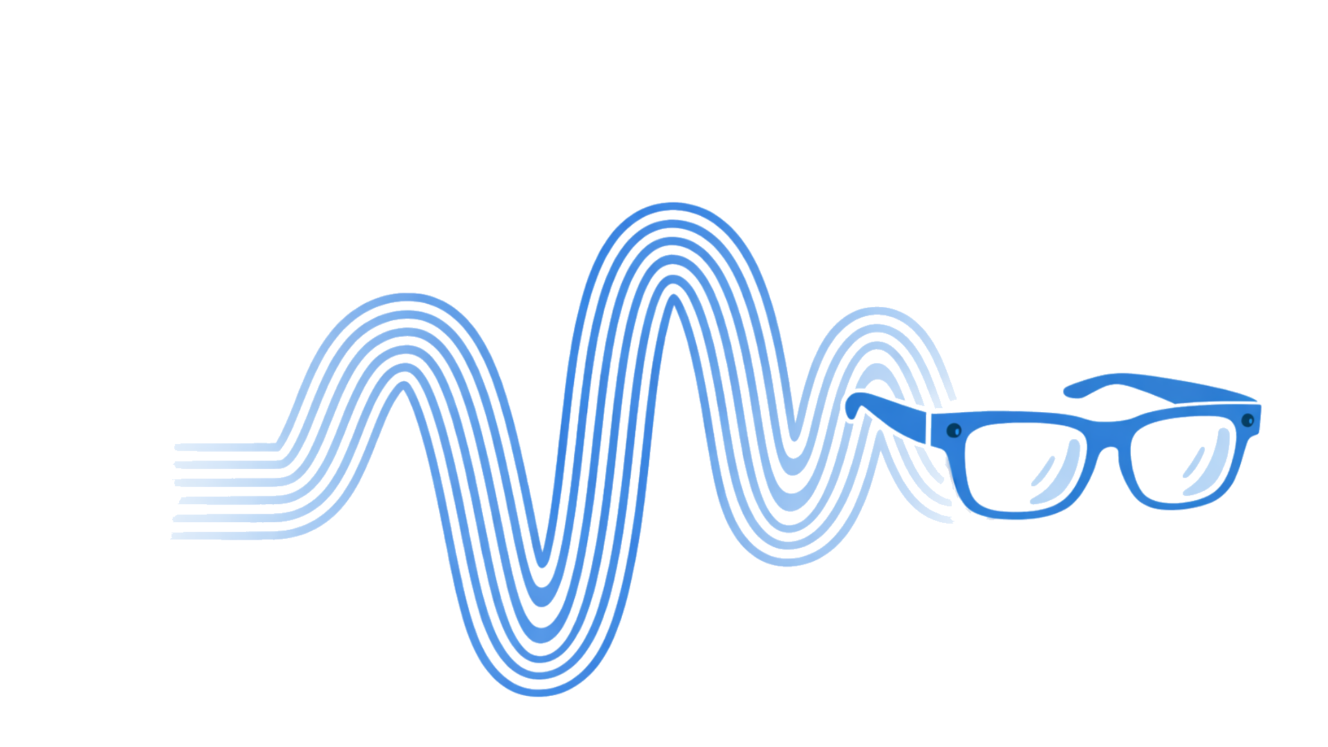 Blue waveform flowing into camera-equipped smart glasses